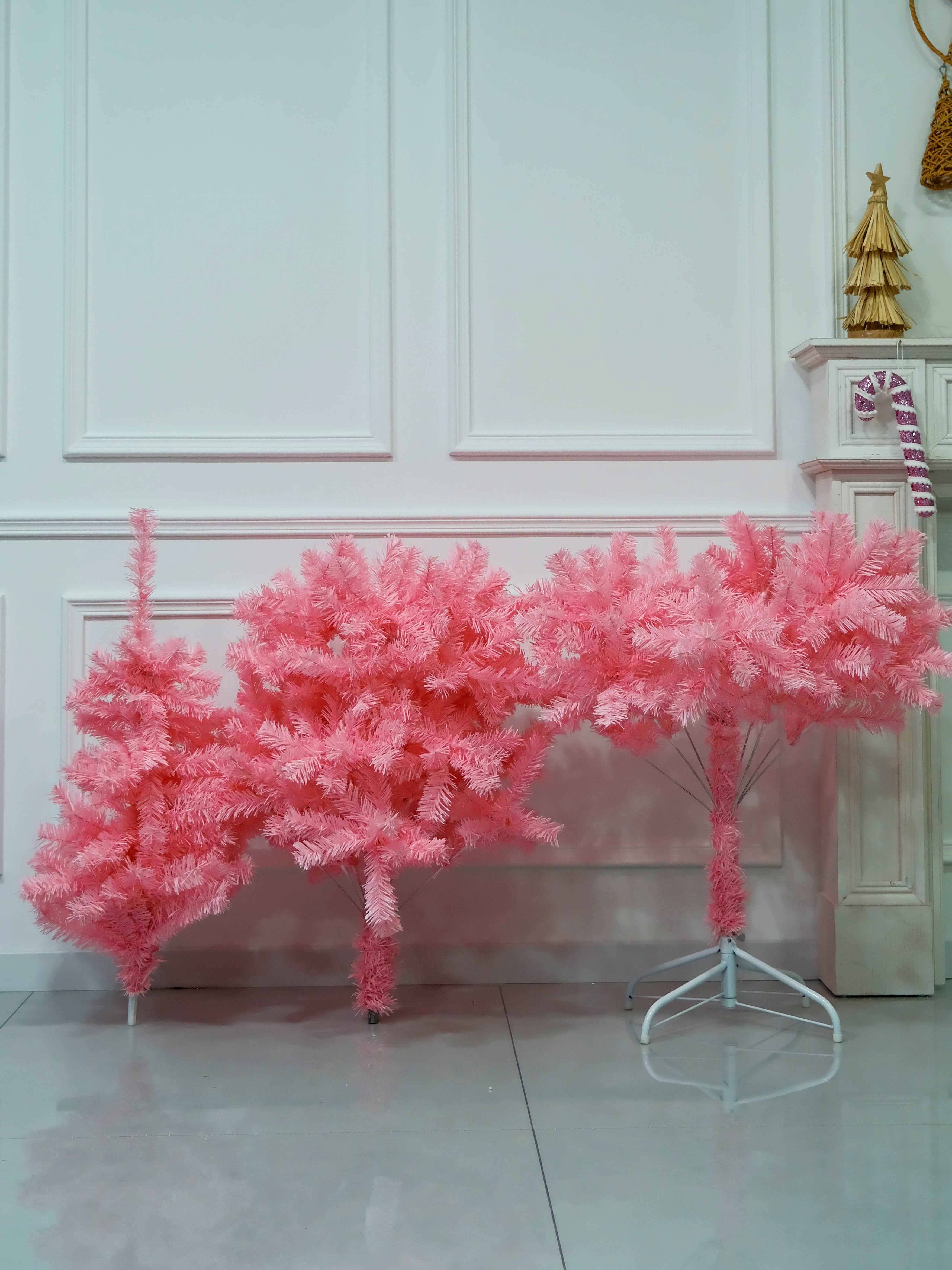 Pink Christmas Tree 6ft Artificial Spruce Full Pink Xmas Pine Tree with Metal Stand