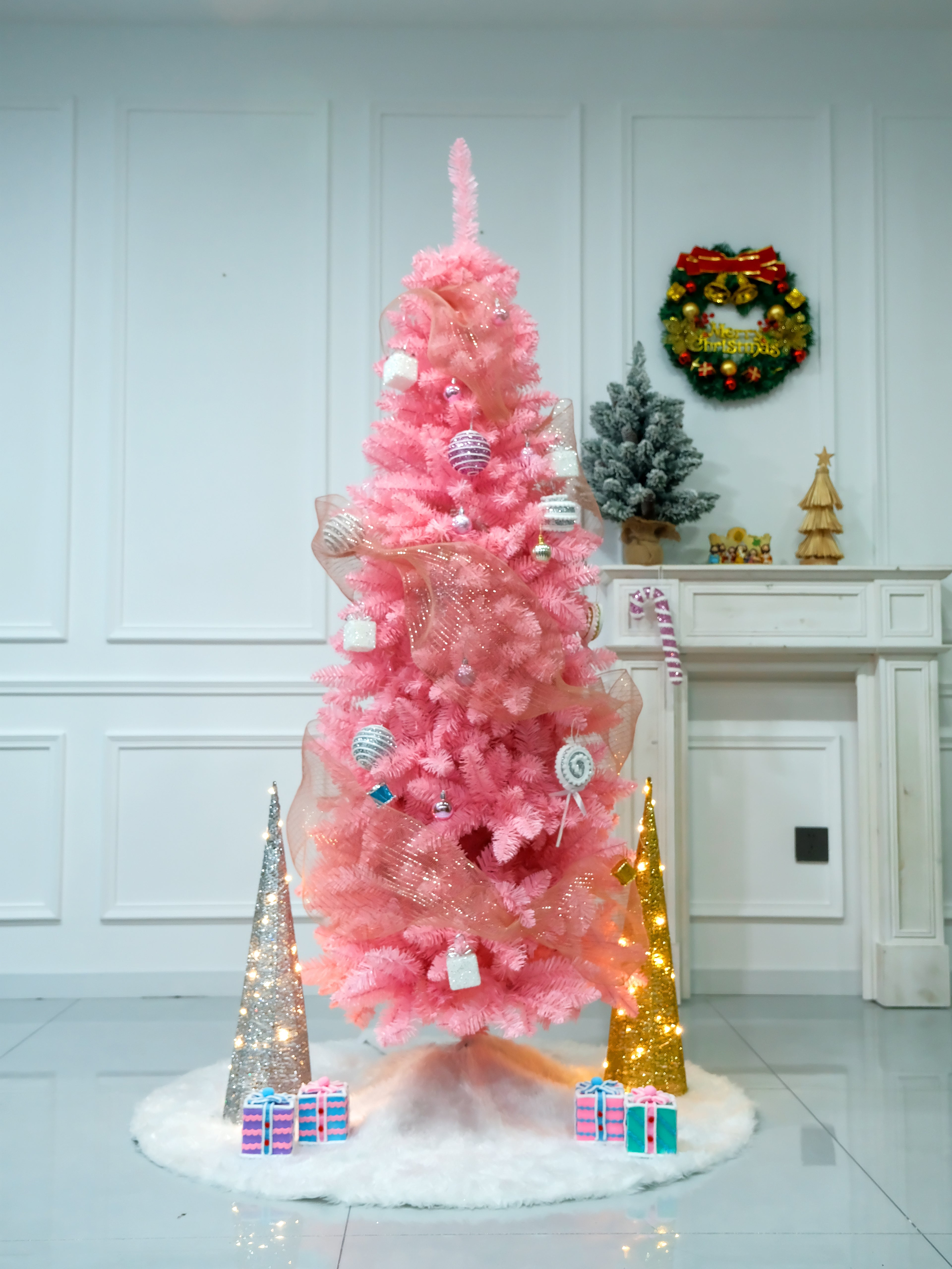 Pink Slim Christmas Tree 6ft High Quality Xmas Artificial Tree for Holiday Decorations