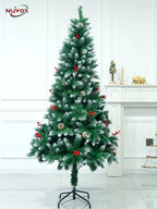 NUVOX Berry Christmas Tree 5/6/7/8FT Green Pine Snow Tree with Metal Stand Easy Set-up