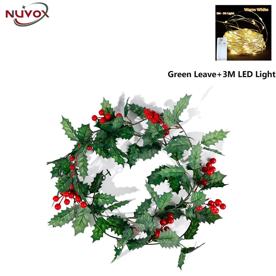 NUVOX Christmas Red Berry Garland Decoration with LED Artificial Red Berries Vine Christmas Garland