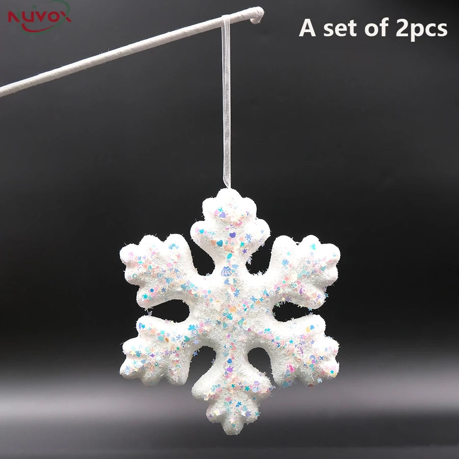NUVOX Christmas Snowflakes Decoration Glitter Fake White Snowflake Xmas Tree Hanging Pendents Decor