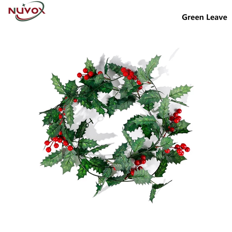 NUVOX Christmas Red Berry Garland Decoration with LED Artificial Red Berries Vine Christmas Garland