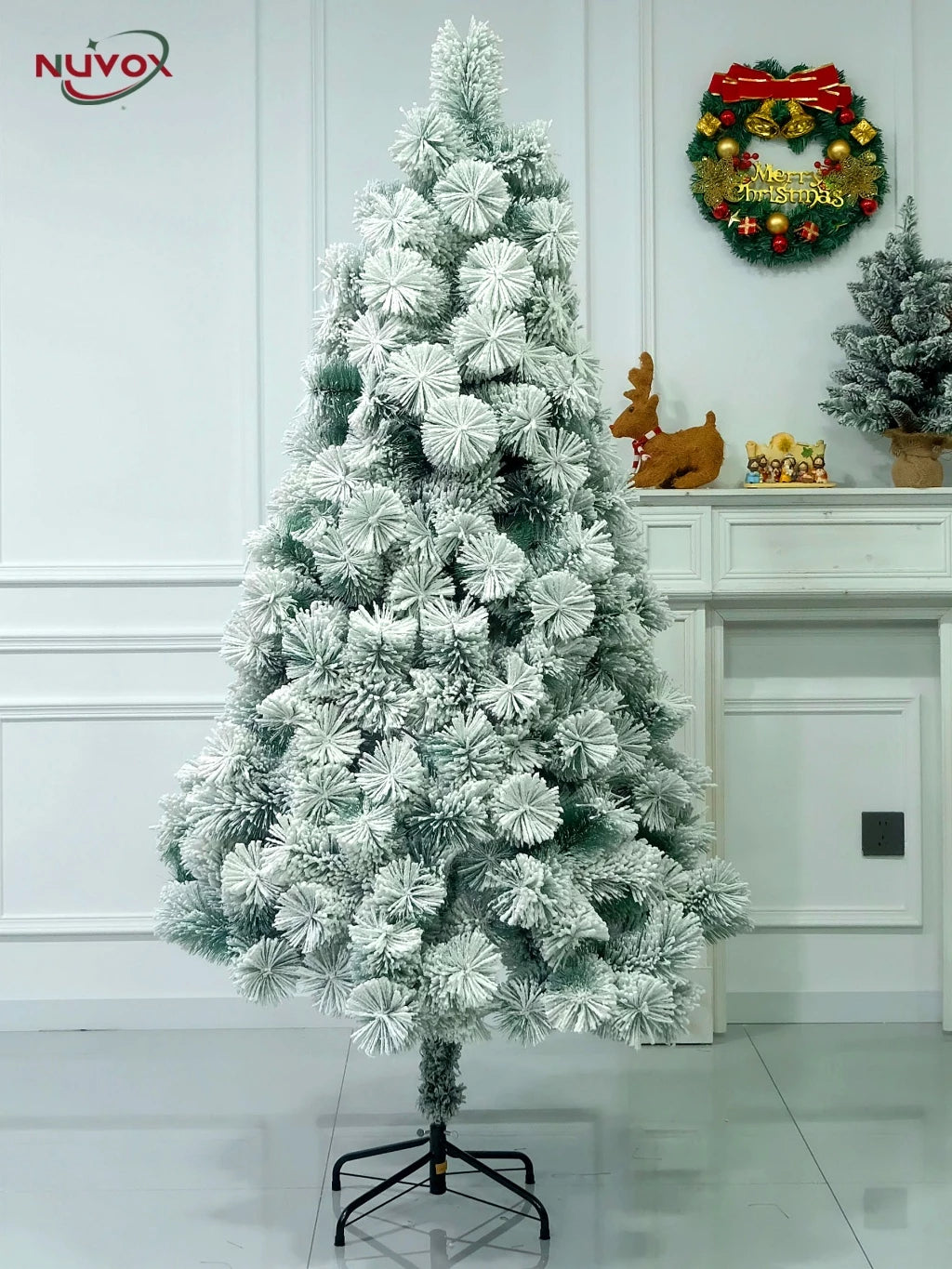 NUVOX Snow Flocked Artificial Christmas Tree Premium Hinged Pine Tree