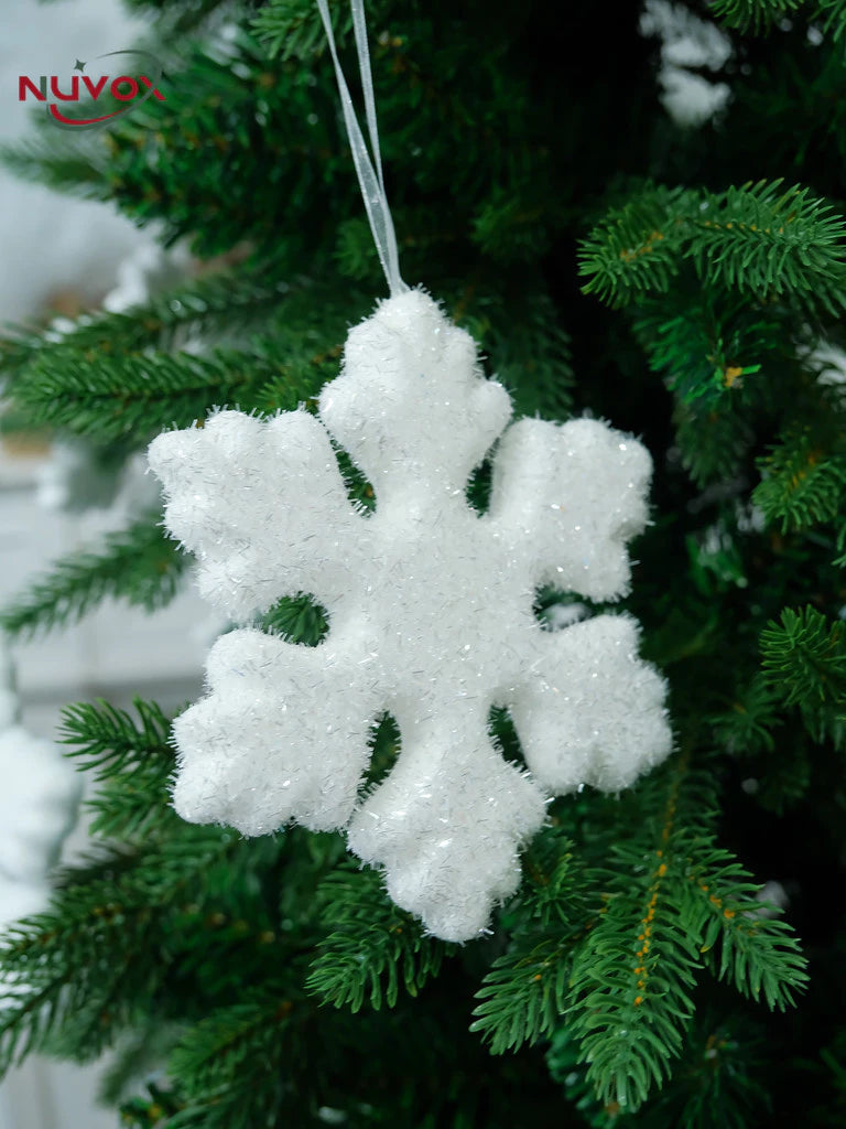 NUVOX Christmas Snowflakes Decoration Glitter Fake White Snowflake Xmas Tree Hanging Pendents Decor