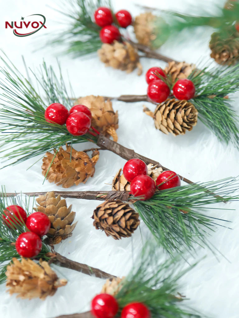 NUVOX Christmas Red Berries Decoration Artificial Red Berries Pine Cone Xmas Tree Hanging Ornaments