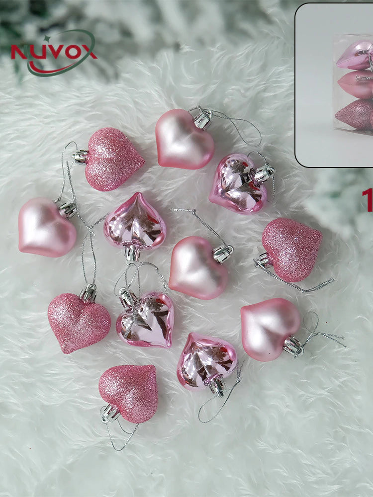 NUVOX 12Pcs Christmas Balls Decors 3D DIY Love Heart Pendant Christmas Tree Ball Hanging Pendant