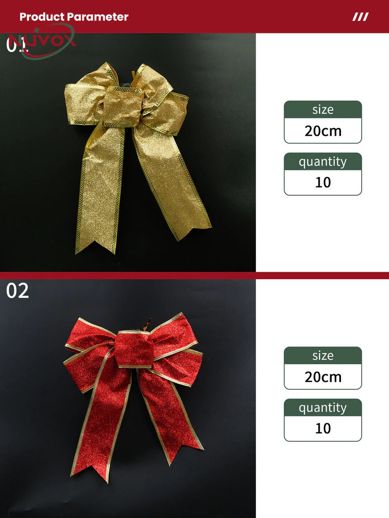 NUVOX 1/5/10Pcs Glitter Christmas Ribbon Bow Xmas Tree Hanging Bowknot Ornament Christmas Decoration