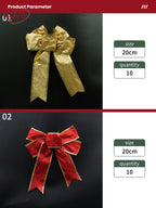 NUVOX 1/5/10Pcs Glitter Christmas Ribbon Bow Xmas Tree Hanging Bowknot Ornament Christmas Decoration