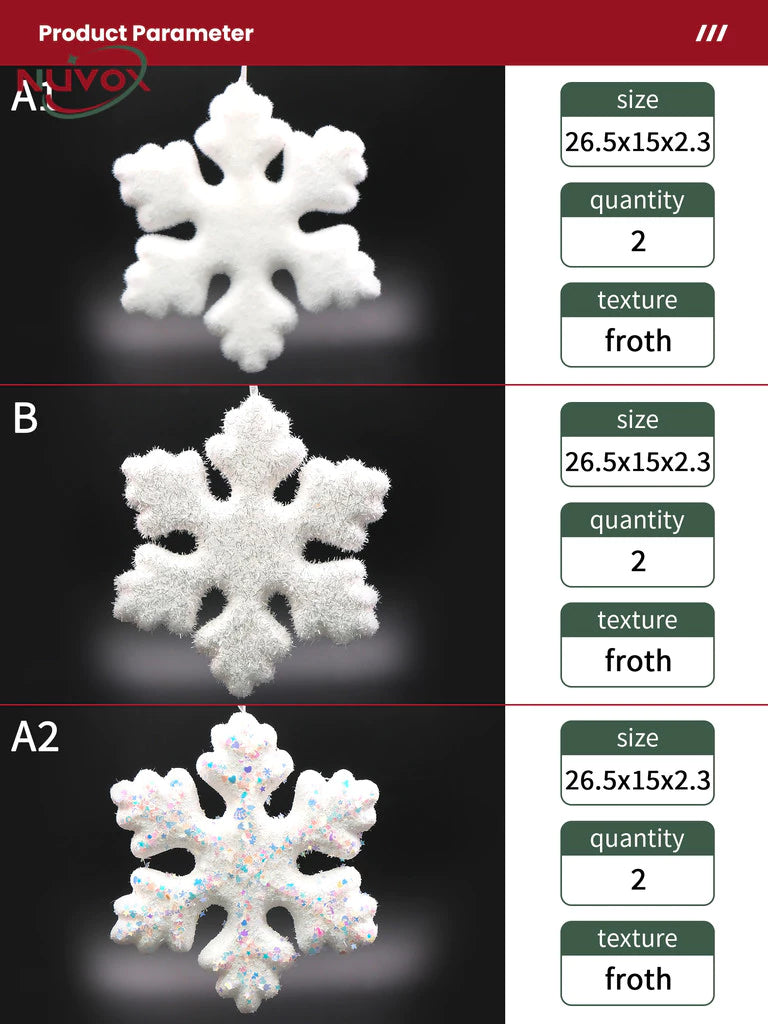 NUVOX Christmas Snowflakes Decoration Glitter Fake White Snowflake Xmas Tree Hanging Pendents Decor