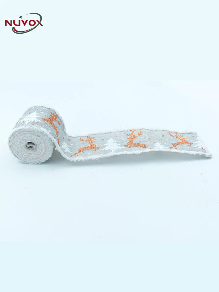 NUVOX Creative Christmas Ribbon Decoration With Velvet Elk Printed Wrapping Xmas Tree Ribbon