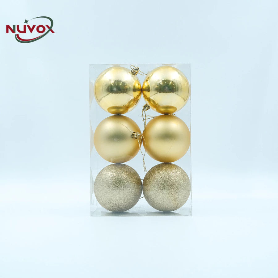 NUVOX 8cm Christmas Balls Decoration Glitter Gold Xmas Tree Hanging Ornaments Decor Big Size