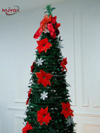 NUVOX 5/6/7ft Slim Foldable Christmas Tree Set with Decoration PVC Material Xmas Tree Can Save Space