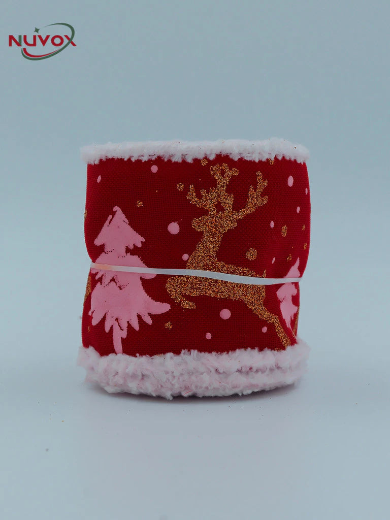 NUVOX Creative Christmas Ribbon Decoration With Velvet Elk Printed Wrapping Xmas Tree Ribbon