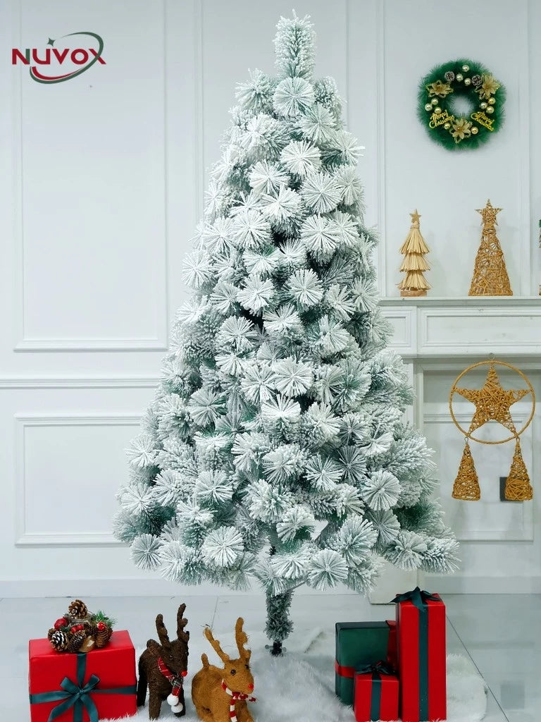 NUVOX Snow Flocked Artificial Christmas Tree Premium Hinged Pine Tree