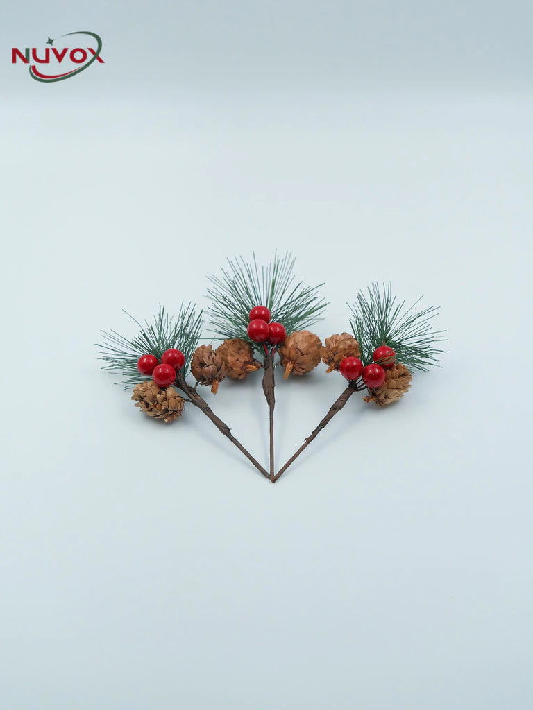 NUVOX Christmas Red Berries Decoration Artificial Red Berries Pine Cone Xmas Tree Hanging Ornaments