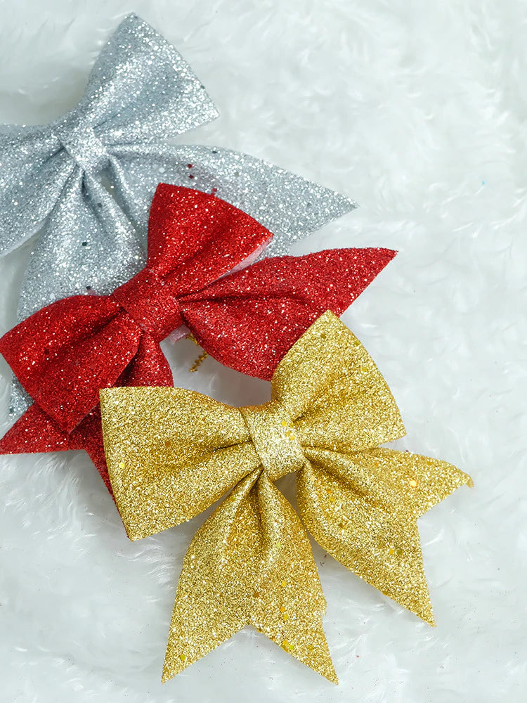 NUVOX 12cm Bow Xmas Tree Decoration Gold Red Silver Bowknot Hanging Decor Home Party Decoration