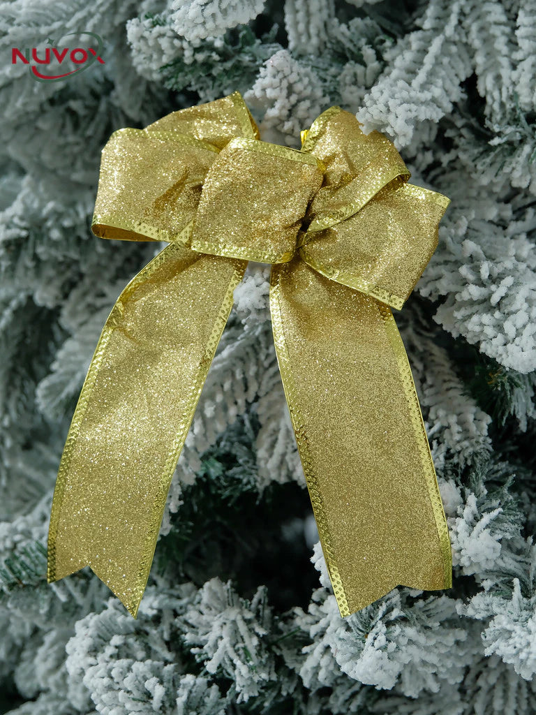 NUVOX 1/5/10Pcs Glitter Christmas Ribbon Bow Xmas Tree Hanging Bowknot Ornament Christmas Decoration