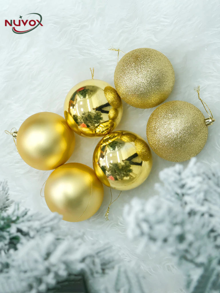 NUVOX 8cm Christmas Balls Decoration Glitter Gold Xmas Tree Hanging Ornaments Decor Big Size