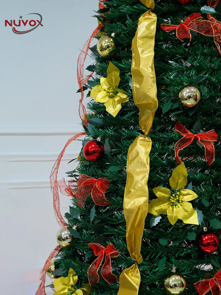 NUVOX Foldable Christmas Tree 7ft Makapal with Decoration Pop Up Artificial Christmas Tree for Home