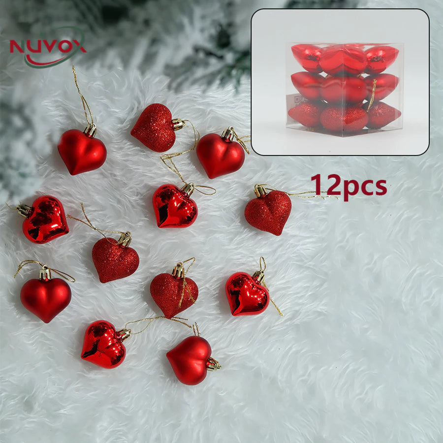 NUVOX 12Pcs Christmas Balls Decors 3D DIY Love Heart Pendant Christmas Tree Ball Hanging Pendant