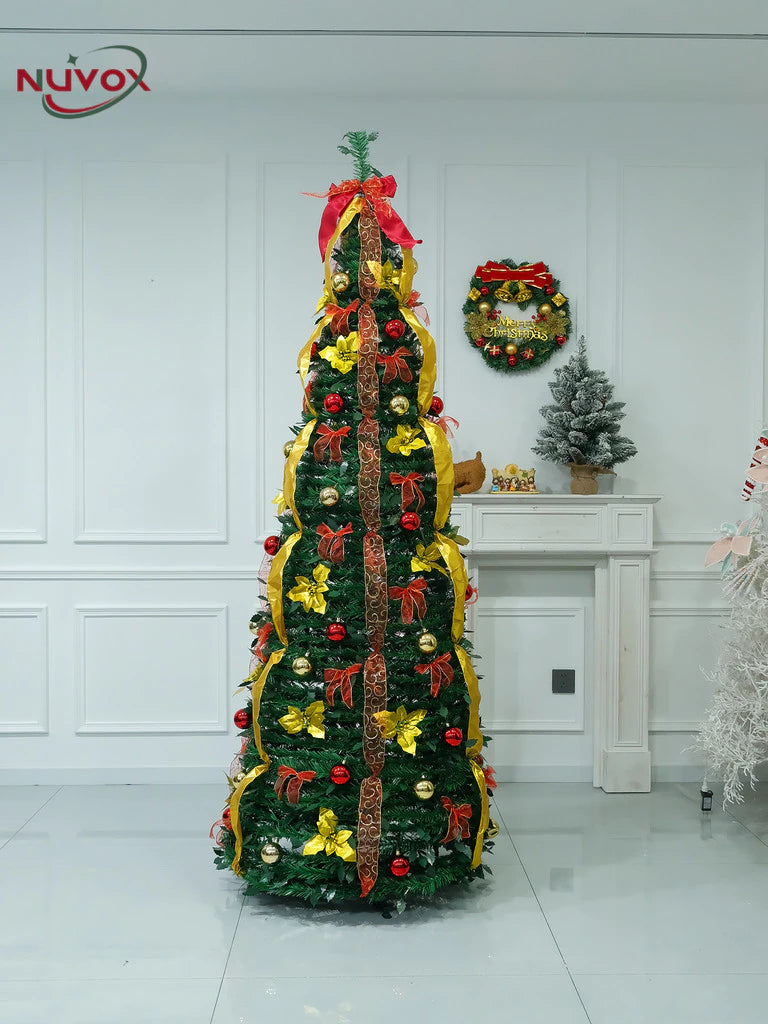 NUVOX Foldable Christmas Tree 7ft Makapal with Decoration Pop Up Artificial Christmas Tree for Home