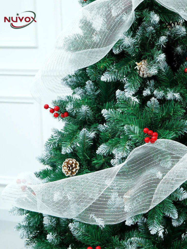 NUVOX Berry Christmas Tree 5/6/7/8FT Green Pine Snow Tree with Metal Stand Easy Set-up