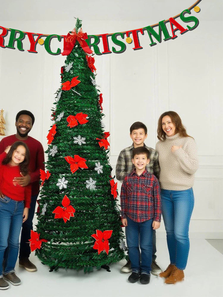 NUVOX 5/6/7ft Slim Foldable Christmas Tree Set with Decoration PVC Material Xmas Tree Can Save Space