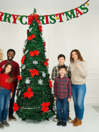 NUVOX 5/6/7ft Slim Foldable Christmas Tree Set with Decoration PVC Material Xmas Tree Can Save Space