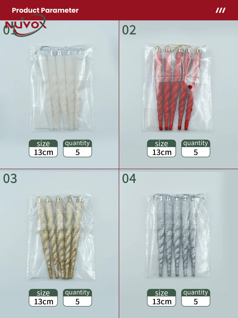 NUVOX 12 Pcs/Box Christmas Twisted Icicle Ornament Xmas Tree Hanging Fake Ice Pendant for Home