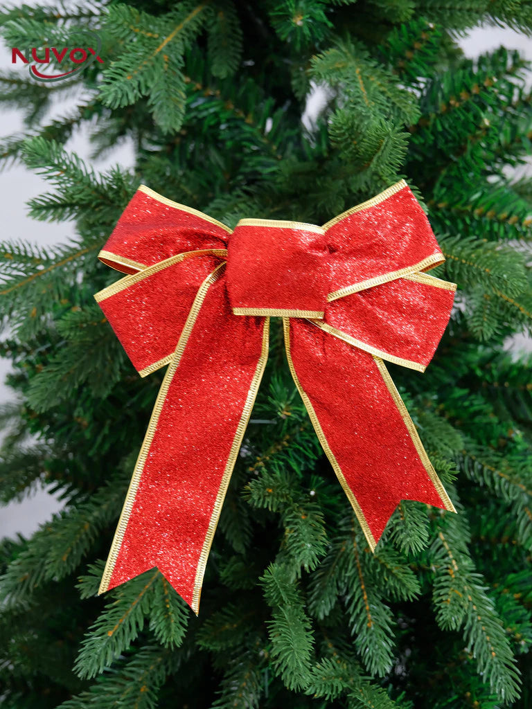 NUVOX 1/5/10Pcs Glitter Christmas Ribbon Bow Xmas Tree Hanging Bowknot Ornament Christmas Decoration