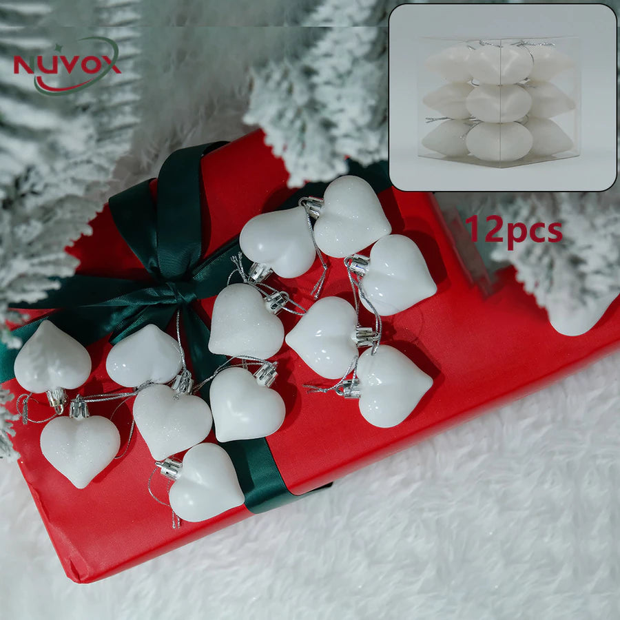 NUVOX 12Pcs Christmas Balls Decors 3D DIY Love Heart Pendant Christmas Tree Ball Hanging Pendant