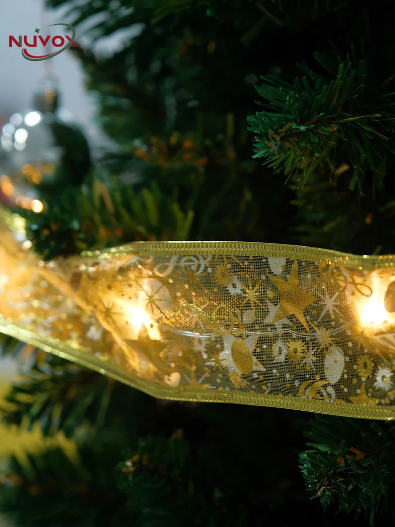 NUVOX Christmas Ribbon with Lights for Christmas Tree DIY Xmas Tree Ribbon Decorations