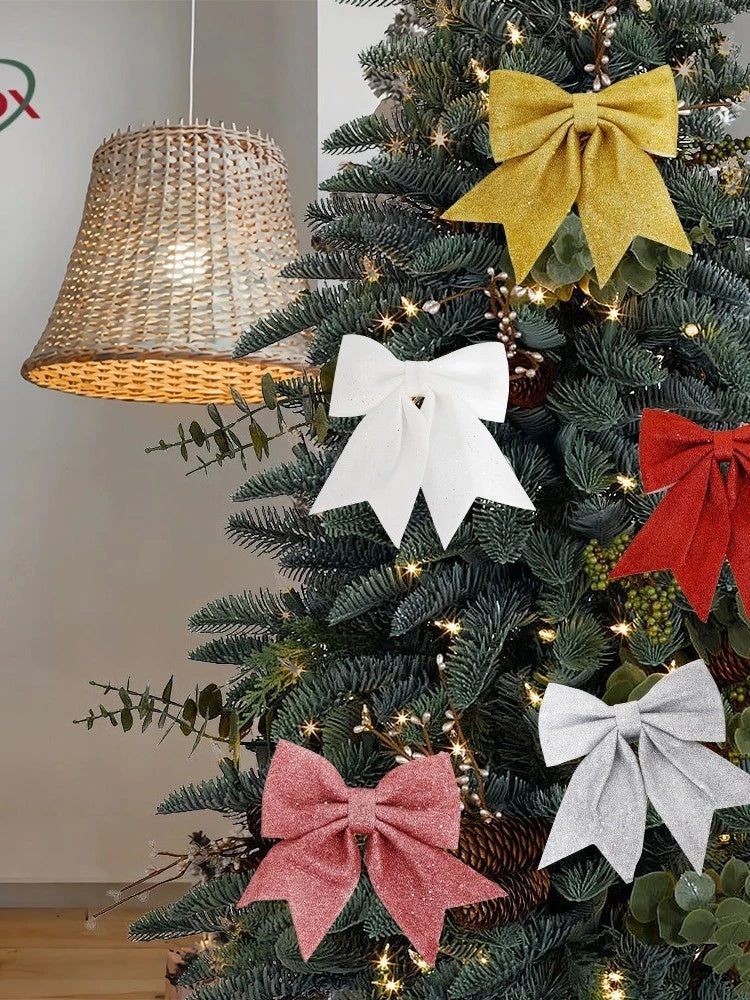 NUVOX 12cm Bow Xmas Tree Decoration Gold Red Silver Bowknot Hanging Decor Home Party Decoration