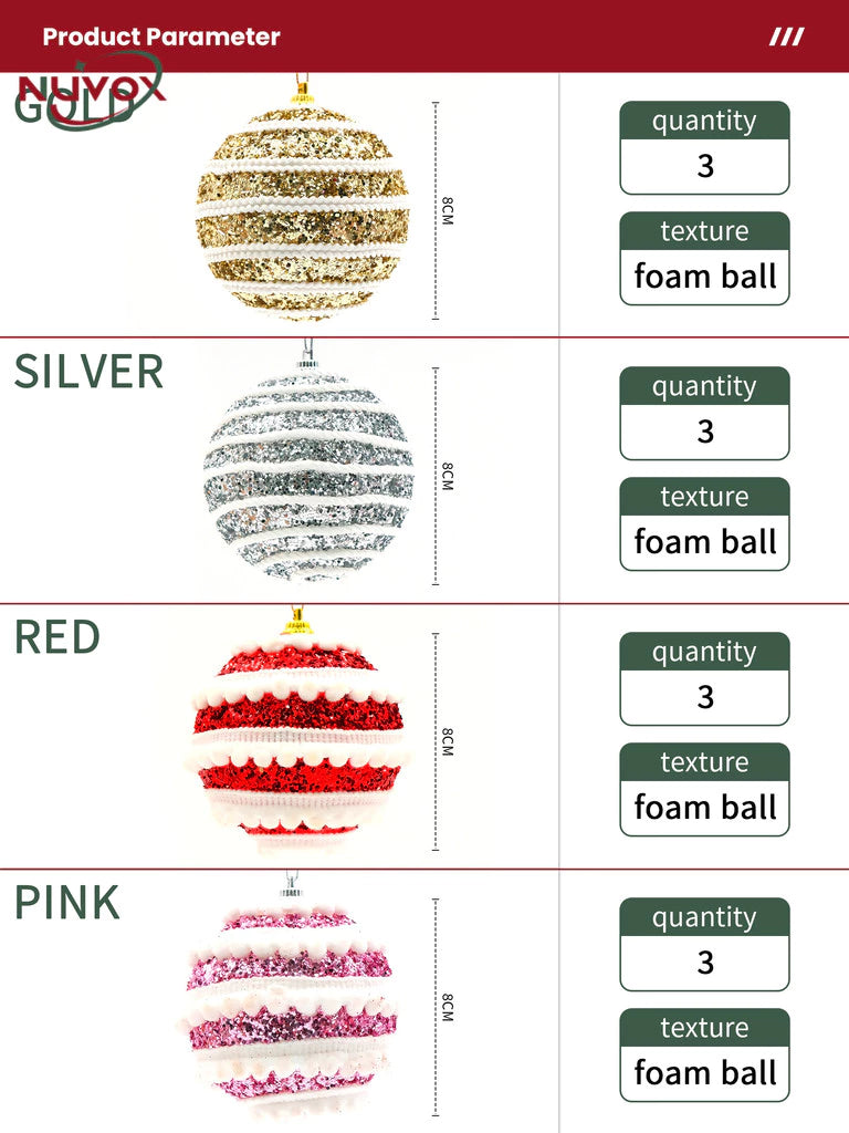 NUVOX 8cm Christmas Balls Xmas Tree Ornament Hanging Pendant Christmas Creative Balls Xmas Ornament