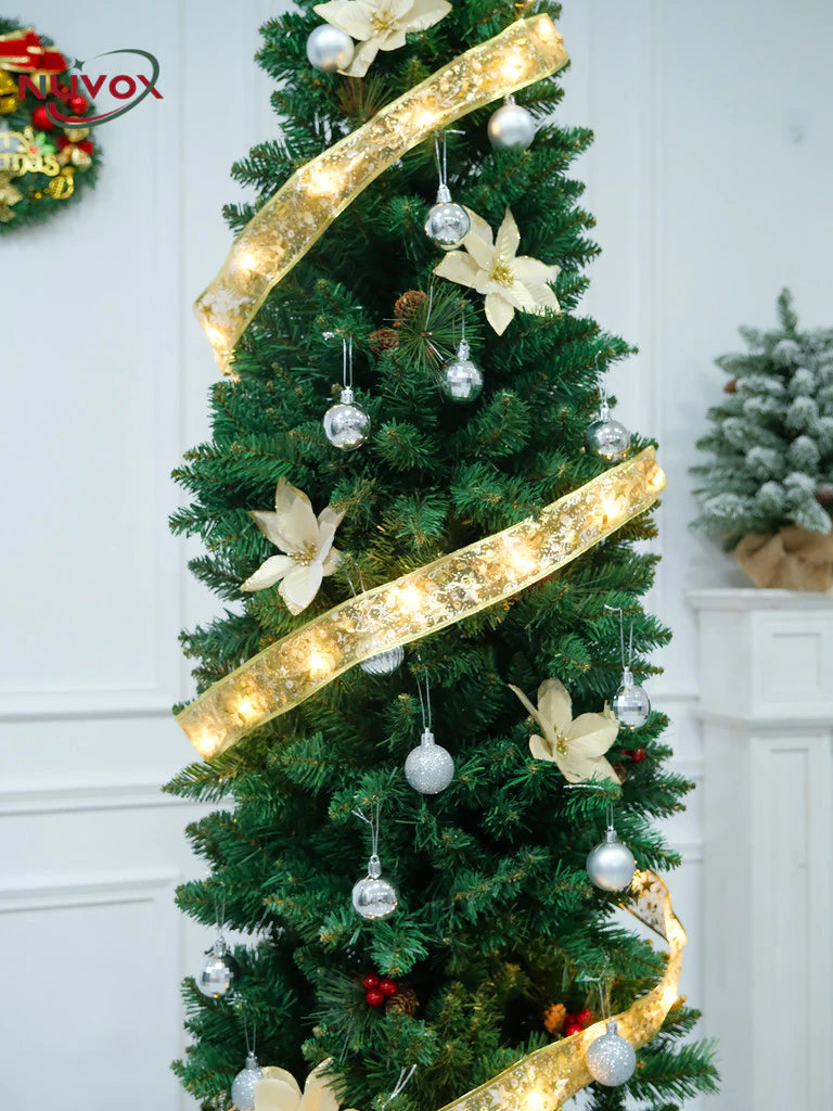 NUVOX Christmas Ribbon with Lights for Christmas Tree DIY Xmas Tree Ribbon Decorations