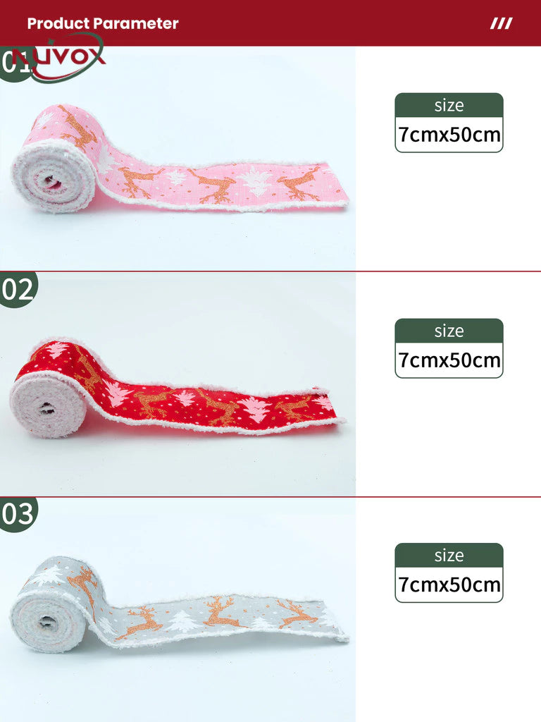 NUVOX Creative Christmas Ribbon Decoration With Velvet Elk Printed Wrapping Xmas Tree Ribbon