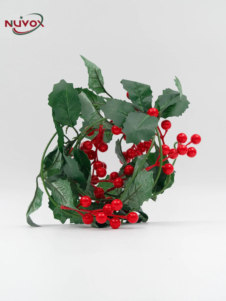 NUVOX Christmas Red Berry Garland Decoration with LED Artificial Red Berries Vine Christmas Garland