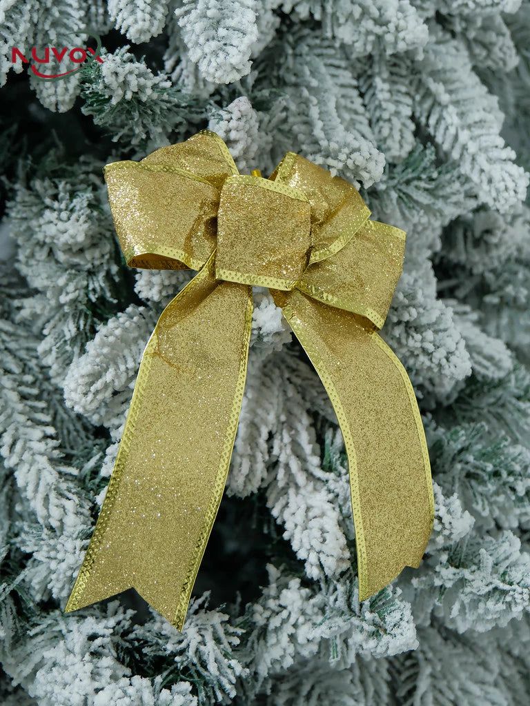 NUVOX 1/5/10Pcs Glitter Christmas Ribbon Bow Xmas Tree Hanging Bowknot Ornament Christmas Decoration