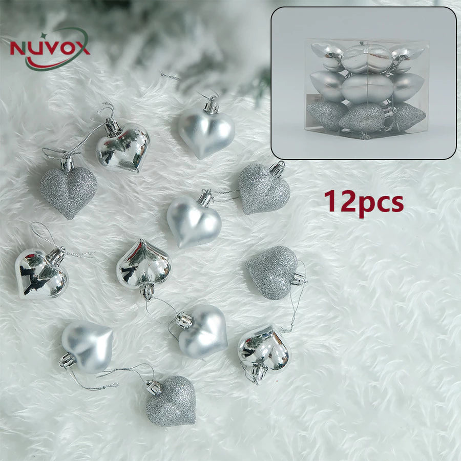 NUVOX 12Pcs Christmas Balls Decors 3D DIY Love Heart Pendant Christmas Tree Ball Hanging Pendant