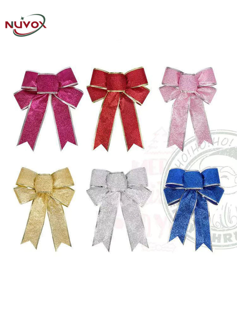 NUVOX 1/5/10Pcs Glitter Christmas Ribbon Bow Xmas Tree Hanging Bowknot Ornament Christmas Decoration