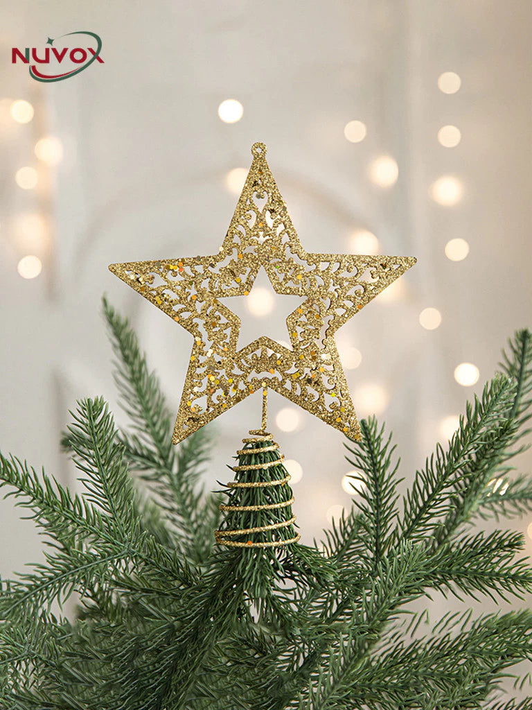 NUVOX Christmas Tree Star Topper Decoration Gold Star Hanging Xmas Tree Topper Decoration New Year