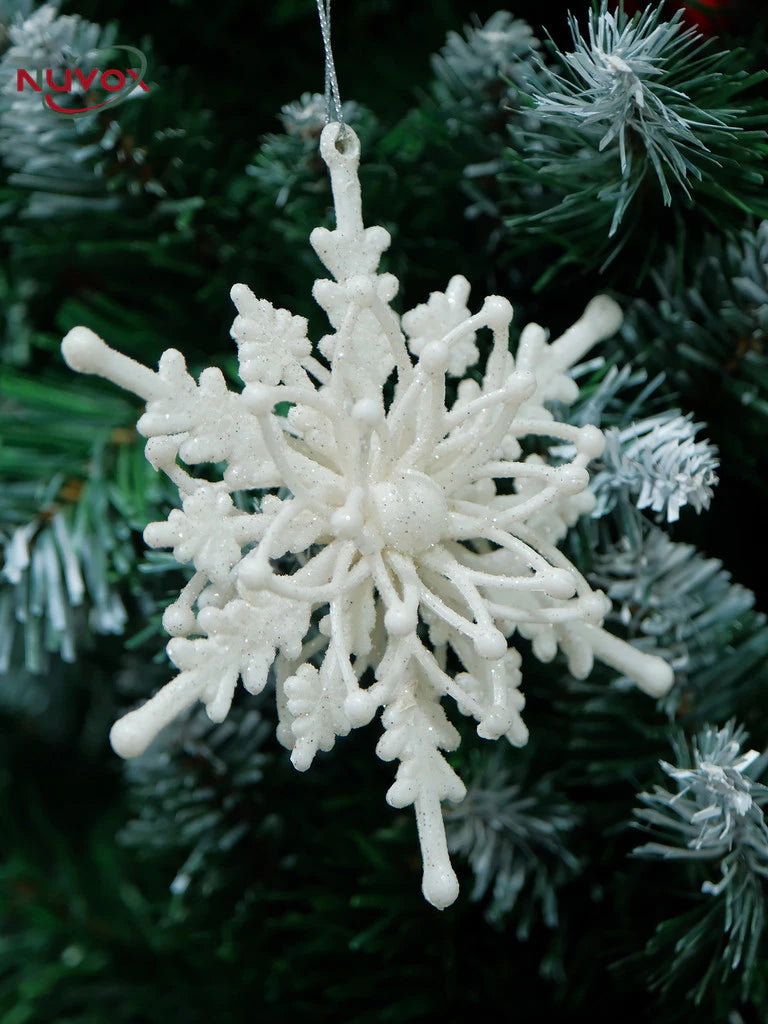 NUVOX 12CM Christmas Glitter Snowflake 3D Snowflake Glitter Star Xmas Tree Ornaments Hanging Decor