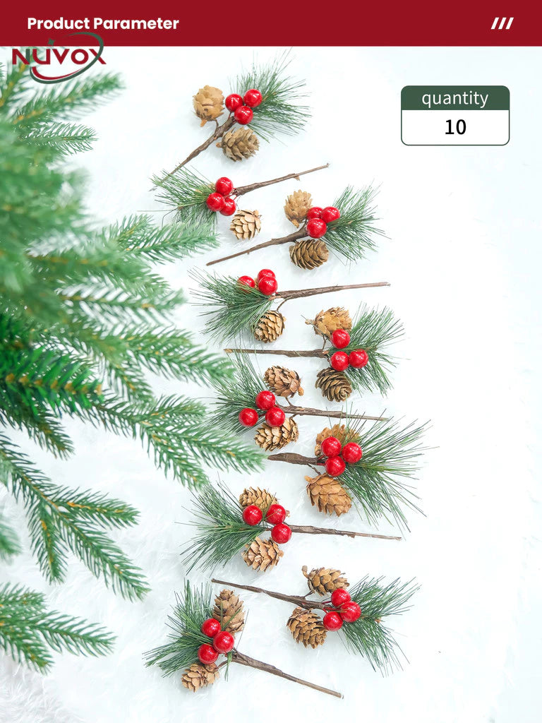 NUVOX Christmas Red Berries Decoration Artificial Red Berries Pine Cone Xmas Tree Hanging Ornaments