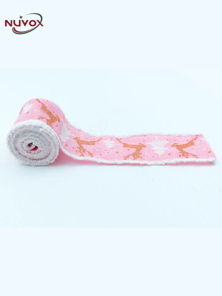 NUVOX Creative Christmas Ribbon Decoration With Velvet Elk Printed Wrapping Xmas Tree Ribbon
