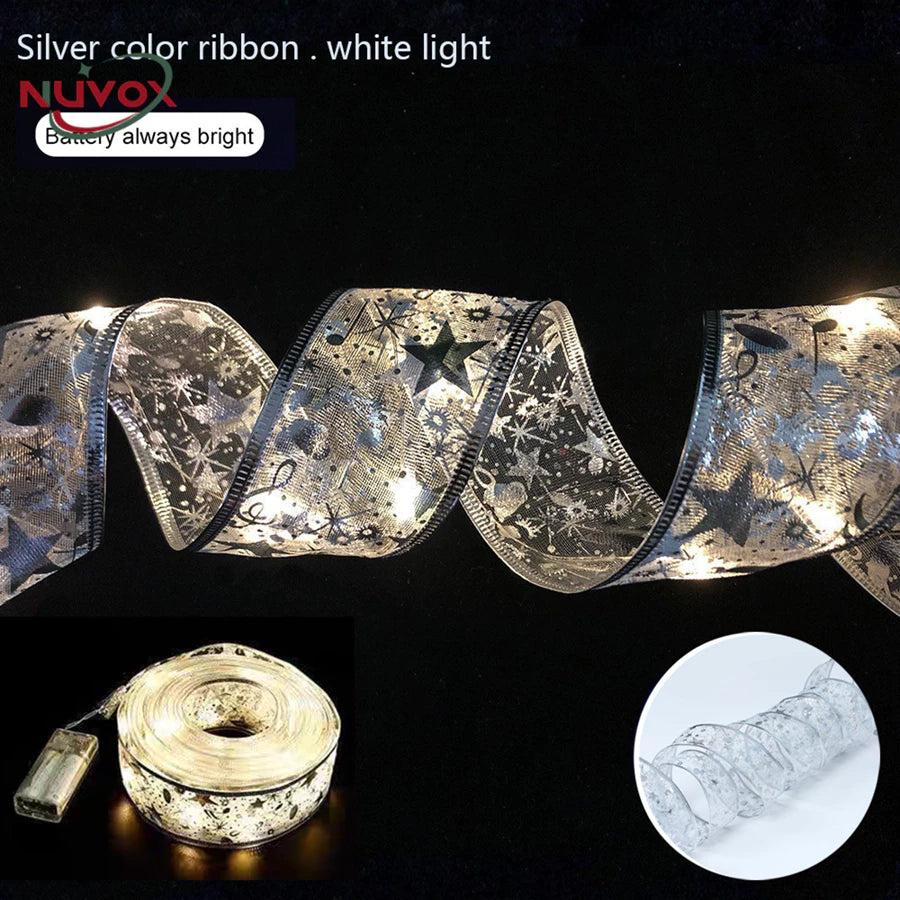 NUVOX Christmas Ribbon with Lights for Christmas Tree DIY Xmas Tree Ribbon Decorations