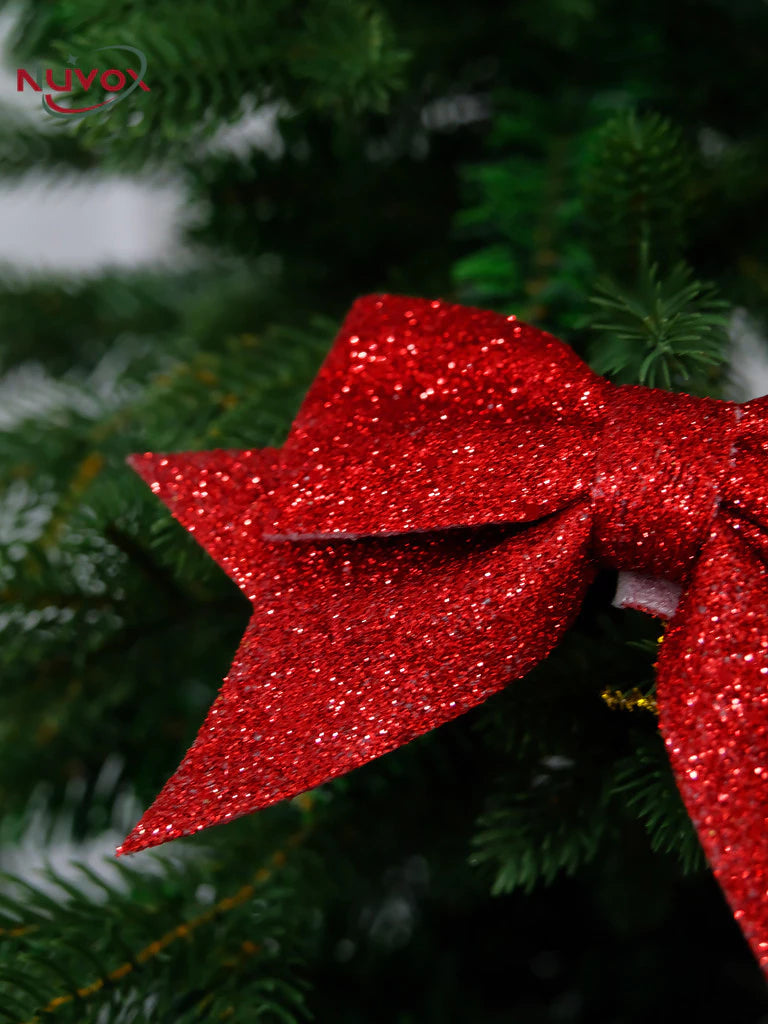 NUVOX 12cm Bow Xmas Tree Decoration Gold Red Silver Bowknot Hanging Decor Home Party Decoration