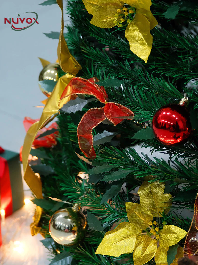 NUVOX Foldable Christmas Tree 7ft Makapal with Decoration Pop Up Artificial Christmas Tree for Home