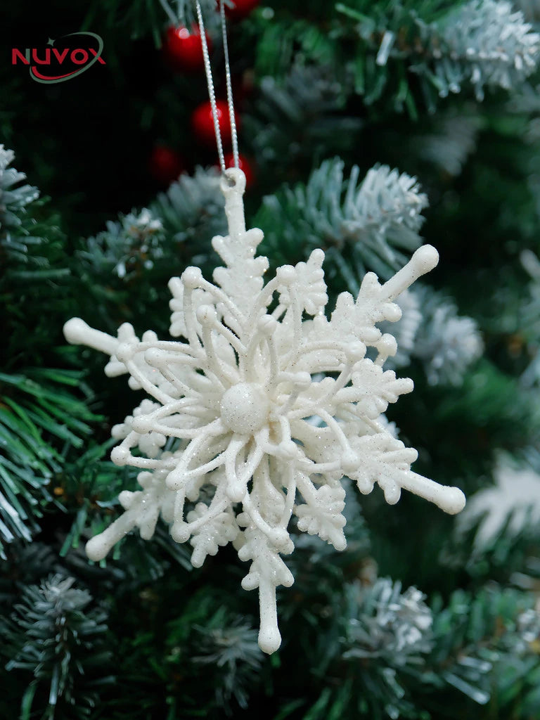 NUVOX 12CM Christmas Glitter Snowflake 3D Snowflake Glitter Star Xmas Tree Ornaments Hanging Decor