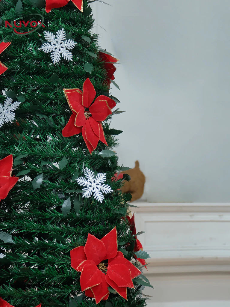 NUVOX 5/6/7ft Slim Foldable Christmas Tree Set with Decoration PVC Material Xmas Tree Can Save Space
