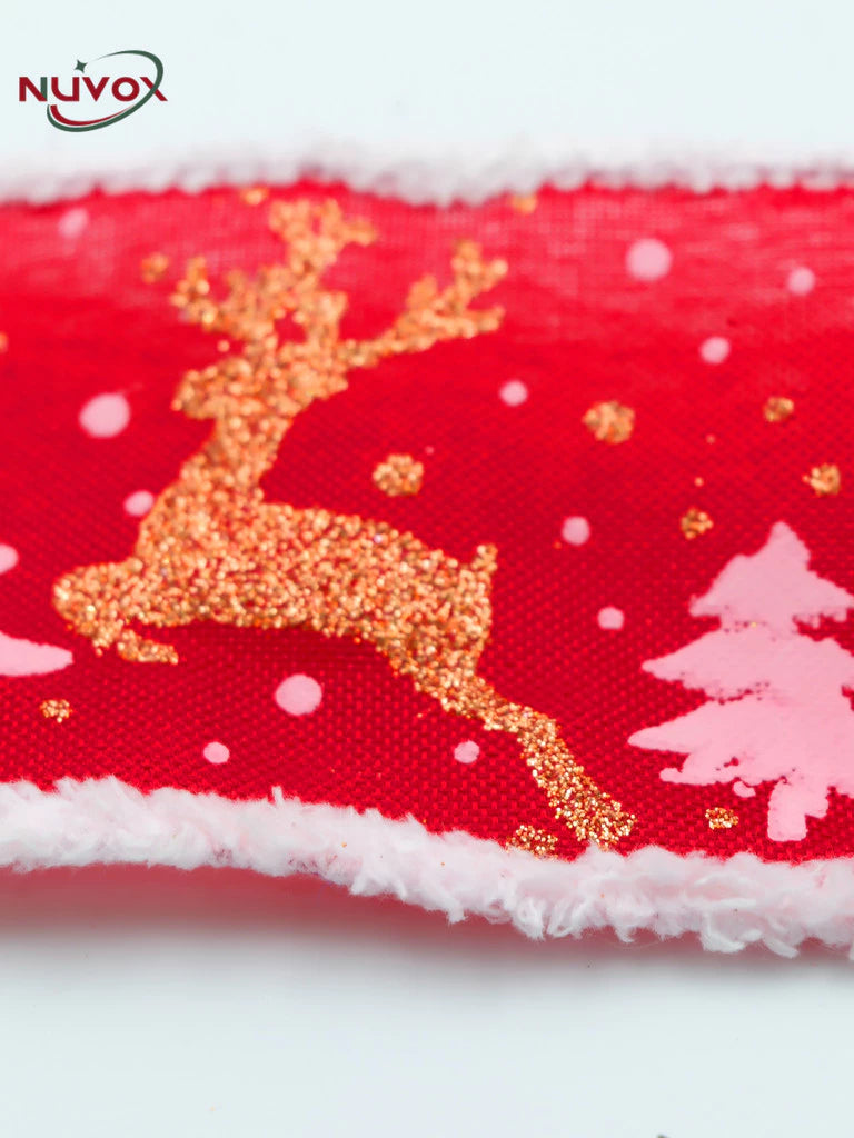 NUVOX Creative Christmas Ribbon Decoration With Velvet Elk Printed Wrapping Xmas Tree Ribbon